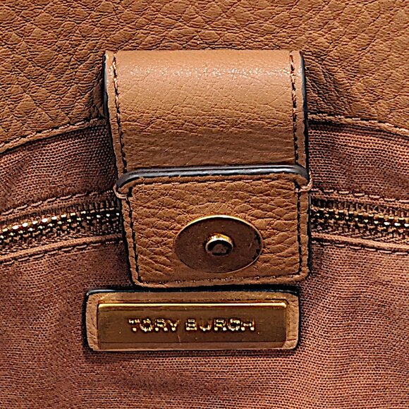 Tory Burch Chelsea Slouchy Brown Tan Leather Tote Purse with Gold Tone Accents - Picture 5 of 8